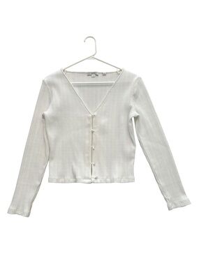 Vince Cardigan White with pearl shelled buttons ribbed long sleeves size large